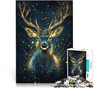 Puzzle 1000 pièces Adulte Portrait de cerf doré Fait de Bois pour Les 14 Ans et Plus Jeu intellectuel Cadeau Amusant en Famille。Taille：50x75cm/19.68x29.52pouce