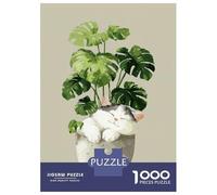 Puzzle 1000 Pièces Adulte, Sleeping Cat in Plant Pot, Loisir Créatif, Cadeau De Fin D’Année, Découpe Précise, 52x38cm/1000pcs