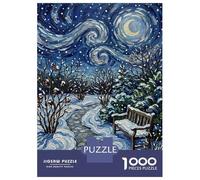 Puzzle 1000 Pièces Adulte, Winter Night Landscape Painting with Bench, Divertissement Intérieur, Idée Cadeau Noël, Carton Épais Premium, 70x50cm/1000pcs