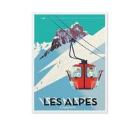 Puzzle 1000 Pièces Adultes，Affiche de Voyage Vintage de Voiture à câble de Ski Alpin，Jouets Cadeaux Éducatifs pour Les Vacances pour La Famille Et Les Amis（50x70cm）-BP1