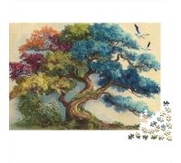 Puzzle 1000 pièces Adultes Arbre Arc-en-Ciel grues Feuillage coloré Premium Haute qualité épais Robuste Vibrant Stimulant Difficile Anti-Stress Cadeau Familial 70x50cm
