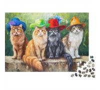 Puzzle 1000 pièces Adultes Art Chats en Chapeaux Chats Chapeaux colorés Premium Haute qualité Épais Solide Vibrant Défiant Difficile Soulagement du Stress Cadeau Familial 70x50cm/1000pcs