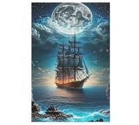 Puzzle 1000 Pièces Adultes, Bateau Pirate,Boat Puzzles pour Enfants, en Bois Cadeaux, Jeu Familial Amusant （78×53cm）