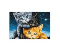 Puzzle 1000 pièces Adultes Chatons Mignons Nuit Jeu éducatif Classique Puzzles, Jeu d'adresse pour Toute la Famille, Magnifique décoration Puzzle et Cadeaux 38x52cm