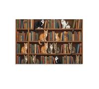 Puzzle 1000 pièces Adultes Chats dans la bibliothèque Jeu éducatif Classique Puzzles, Jeu d'adresse pour Toute la Famille, Magnifique décoration Puzzle et Cadeaux 38x52cm