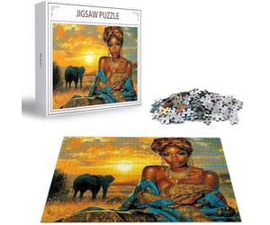 Puzzle 1000 Pièces Adultes Femmes africaines, Puzzle 1000 Pièces Parfaitement Imbriquées Lettres au Dos, Éléphant Jeu éducatif défi Joue Art Puzzles Classiques, pour Adultes Cadeau 75 x 50 cm B-200
