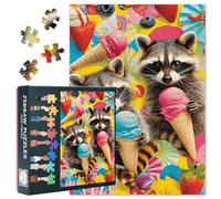 Puzzle 1000 pièces adultes - Mignon ratons laveurs profitent d'une délicieuse glace 1000 puzzles Jeux éducatifs pour toute la famille Divertissement pour une soirée calme Puzzle Taille finie 50 x 70