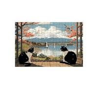 Puzzle 1000 Pieces Adultes Mont Fuji Puzzle 1000 Pieces Bois Chat, Puzzles Classiques Jeux Réflexion pour Toute la Famille Réunie, Puzzles Adulte pour Printemps Decoration Murale 50x75 Cm LZPT-02179