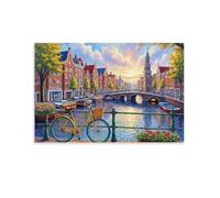 Puzzle 1000 pièces Adultes Scène de Canal à Amsterdam Jeu éducatif Classique Puzzles, Jeu d'adresse pour Toute la Famille, Magnifique décoration Puzzle et Cadeaux 50x70cm