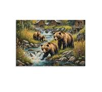 Puzzle 1000 pièces Adultes Scène de la rivière de la Famille Ours Jeu éducatif Classique Puzzles, Jeu d'adresse pour Toute la Famille, Magnifique décoration Puzzle et Cadeaux 50x70cm
