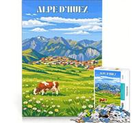 Puzzle 1000 pièces Affiche Alpe D'Huez | Décoration d'intérieur pour toute la famille anti-stress vacances à la maison passe-temps 75x50cm