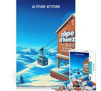 Puzzle 1000 pièces Affiche Alpe D'huez Skieur Altitude | Collection de jeux relaxants pour artistes Beaux-Arts idéal comme cadeau 38x26cm