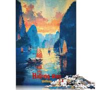 Puzzle 1000 pièces, Affiche d'art de la Baie d'Halong, Puzzles pour Adultes, difficulté : renforce Les Relations Entre Les Membres de la Famille (38 x 26 cm)