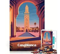 Puzzle 1000 pièces Affiche de la mosquée de Casablanca Découpe soignée Décoration Jeu de logique et de Calme Cadeau de Noël (38x52cm)