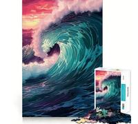 Puzzle 1000 pièces Affiche de Vagues déferlantes Jeu de réflexion Artistique et de détente Cadeau de Noël (38x26cm)