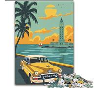 Puzzle 1000 pièces Affiche de Voyage à Cuba, pour Les 14 Ans et Plus Chaque pièce est Unique - Jeu Amusant et Stimulant pour Toute la Famille Bon Cadeau 26x38cm
