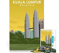Puzzle 1000 pièces,Affiche de Voyage de Kuala Lumpur,Jeu d'articulation Fin et Amusant pour résoudre des problèmes,Jeu Calme,décoration de Noël,Cadeau (50x75cm)