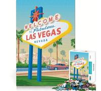 Puzzle 1000 pièces,Affiche de Voyage Las Vegas,découpe Impeccable,Jeu Amusant et résolvant,Gratuit,Cadeau Artistique de Noël (38x26cm)