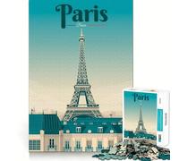 Puzzle 1000 pièces Affiche de Voyage Paris Jeu de réflexion Artistique et de détente Cadeau de Noël (50x75cm)