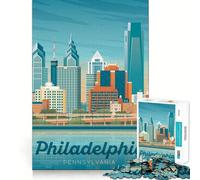 Puzzle 1000 pièces,Affiche de Voyage Philadelphie,Ajustement Parfait,Jeu,Concentration,entraînement,Amusement,détente,Cadeau de Noël (38x26cm)