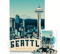 Puzzle 1000 pièces, Affiche de Voyage Seattle, Bords Parfaits, Jeu cognitif, Jeu Lent, décoration Artistique de Noël (38x26cm)