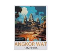 Puzzle 1000 Pièces，Affiche de Voyage Vintage d'Angkor Wat au Cambodge，Puzzle 1000 Pieces Jeu De Famille Amusant pour Enfants Adultes（38x26cm）-BH11