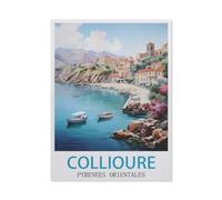 Puzzle 1000 Pièces，Affiche de Voyage Vintage de Collioure Pyrénées Orientales，Adultes Uniques en Bois 1000 Puzzles, Enfants Éducatifs Famille Jouets Intéressants（75x50cm）-BS95