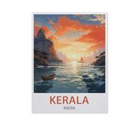 Puzzle 1000 Pièces,Affiche de Voyage Vintage du Kerala en Inde,Adultes Uniques en Bois 1000 Puzzles, Enfants Éducatifs Famille Jouets Intéressants(75x50cm)-BE35