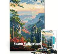 Puzzle 1000 pièces Affiche du Parc National de la Suisse saxonne Bords Parfaits Jeu cognitif et Amusant Jeu de Relaxation Décoration Artistique de Noël (38x26cm)