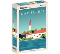 Puzzle 1000 pièces ALIZE Phare du Cap Ferret Illustration rétro portrait teal rouge turquoise