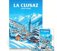 Puzzle 1000 pièces Affiche La Clusaz Ski Alpes | 75x50cm Cadeau d'anniversaire éducatif et éducatif pour renforcer l'amour entre les couples