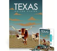 Puzzle 1000 pièces Affiche Touristique du Texas Jeu d'art et de réflexion pour se détendre ou pour Un Anniversaire (38x52cm)