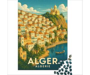 Puzzle 1000 pièces Affiche Vintage Alger | Jeux éducatifs de découpe de précision pour améliorer l'amour entre les couples 38x52cm