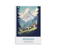 Puzzle 1000 pièces, Affiches de Wengen Suisse, pour Un Jeu de réflexion Stimulant et Un Jeu en Famille 52 x 38 cm