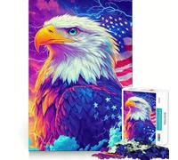 Puzzle 1000 pièces Aigle américain avec Drapeau pour Adultes Jeu de mémoire et de Concentration Ajustement Parfait Format Compact Idéal pour des Moments de Jeu en Famille (50x75cm)