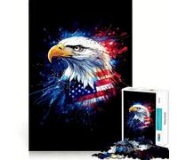 Puzzle 1000 pièces Aigle américain avec Drapeau pour Adultes Jeu Stimulant l'esprit Surface Lisse sans bavures Passe-Temps captivant pour Les Moments de détente (50x75cm)