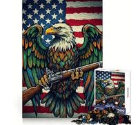 Puzzle 1000 pièces Aigle américain et Drapeau (50x75cm) pour Adolescents Développe la mémoire Idéal pour Les Moments de détente Bords Nets Cadeau de Noël