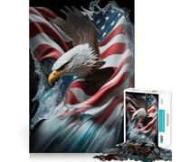 Puzzle 1000 pièces Aigle américain sur Drapeau américain Jeu de réflexion de qualité supérieure,découpé au Laser Exercice Mental Calme à Faire à la Maison (38x52cm)