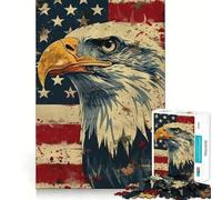 Puzzle 1000 pièces Aigle américain sur Fond de Drapeau Activité ludique et sans bavures Pièces nettes et découpées Idéal pour des soirées tranquilles (38x52cm)