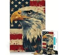Puzzle 1000 pièces Aigle américain sur Fond de Drapeau Activité ludique et sans bavures Pièces nettes et découpées Idéal pour des soirées tranquilles (50x75cm)