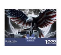 Puzzle 1000 pièces Aigle Camion Lune Stimulant - Aigle avec Ailes Drapeau US sur Camion, Cadeau 38x26cm