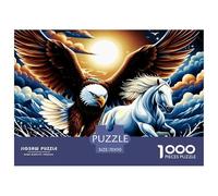 Puzzle 1000 pièces Aigle et Cheval, Très Difficile - Aigle et Cheval dans Vagues Bleues pour Adultes, Anti-Stress, Cadeau 70x50cm