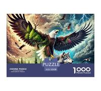 Puzzle 1000 pièces Aigle Loup Nature Stimulant - Aigle sur Champ Vert pour Homme Femme, Jeu Familial 52x38cm