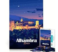 Puzzle 1000 pièces Alhambra Espagne de Nuit Jeu de Construction précis et Amusant,Stimulant la cognition,idéal pour Un Moment de détente et Une activité Artistique d'anniversaire (50x75cm)