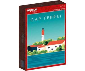 Puzzle 1000 pièces ALIZE Phare du Cap Ferret Illustration rétro portrait teal rouge turquoise