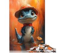 Puzzle 1000 pièces « Alligator Mignon avec Un Chapeau » : Affiche, Image, Impression sur métal, Peinture par Mapsters Puzzles pour Adultes, Jeu éducatif Familial (75 x 50 cm)