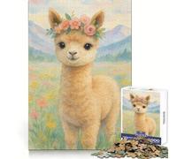 Puzzle 1000 pièces Alpaga Aquarelle avec Couronne de Fleurs pour Adultes Développe la Concentration et Le Plaisir de Passer Un Bon Moment Assemblage Facile Surprise de Noël (38x52cm)