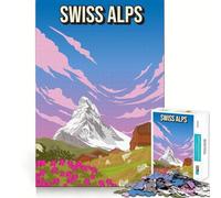 Puzzle 1000 pièces Alpes suisses, Paysage Pixel Art, Affiche, Bords Nets, Jeu cognitif, Jouet Amusant et Facile à Passer, Cadeau de Noël (50x75cm)