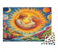 Puzzle 1000 pièces Amants enlacé Soleil Lune Puzzle Impossible Pièces Solides Emboîtables Carton recyclé pour passionnés de Puzzles Cadeau de Pendaison de crémaillère 38x26cm