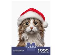 Puzzle 1000 Pièces American Curl Cat Wearing Santa Hat Portrait pour Adolescents - Jeu De Réflexion - Cadeaux pour Femmes - Idées Cadeaux Uniques pour Un Anniversaire Ou Noël 52x38cm/1000pcs